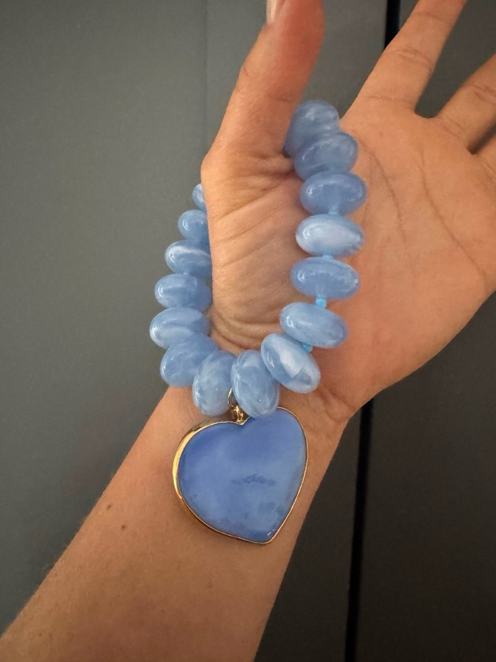 Blue Heart Pendant Beaded Bracelet - Women's Jewelry